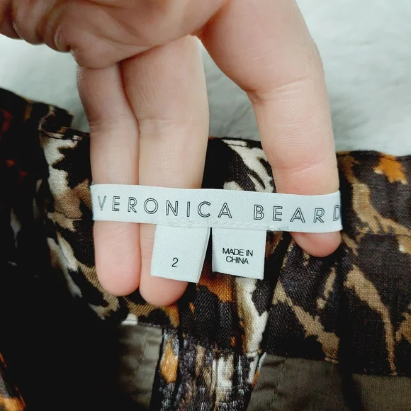 New Veronica Beard Oksana Linen Leopard Pant in Brown Multi P3613 - Picture 7 of 9